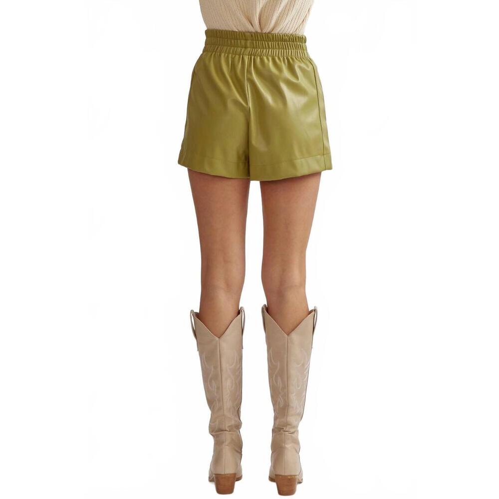 NEW ENTRO women's faux leather high waisted shorts in avocado - Picture 4 of 5